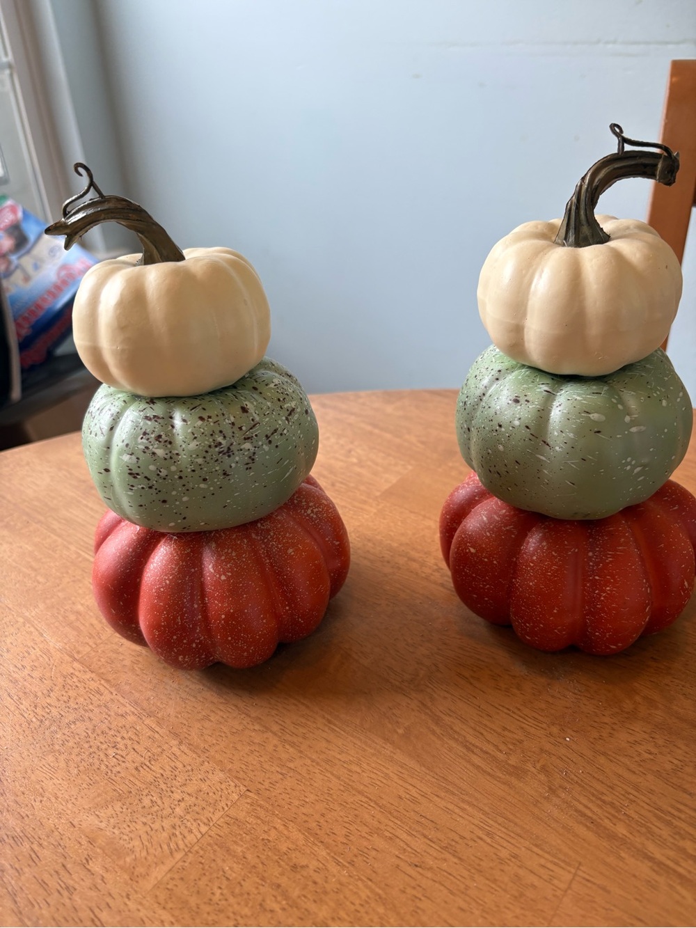 Stacked Decorative Pumpkin Trio - White, Green & Red